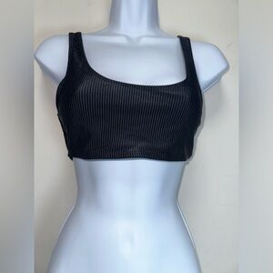Frankie’s Bikinis Black Ribbed Scoopneck Bikini Top EUC‎ Size Small
